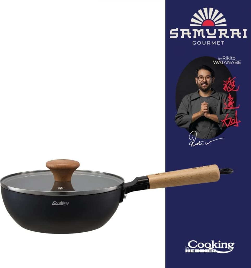 Wok keptuvė su dangčiu aliuminio su keramikos danga 20x7cm HR-SNT-WC20 HEINNER