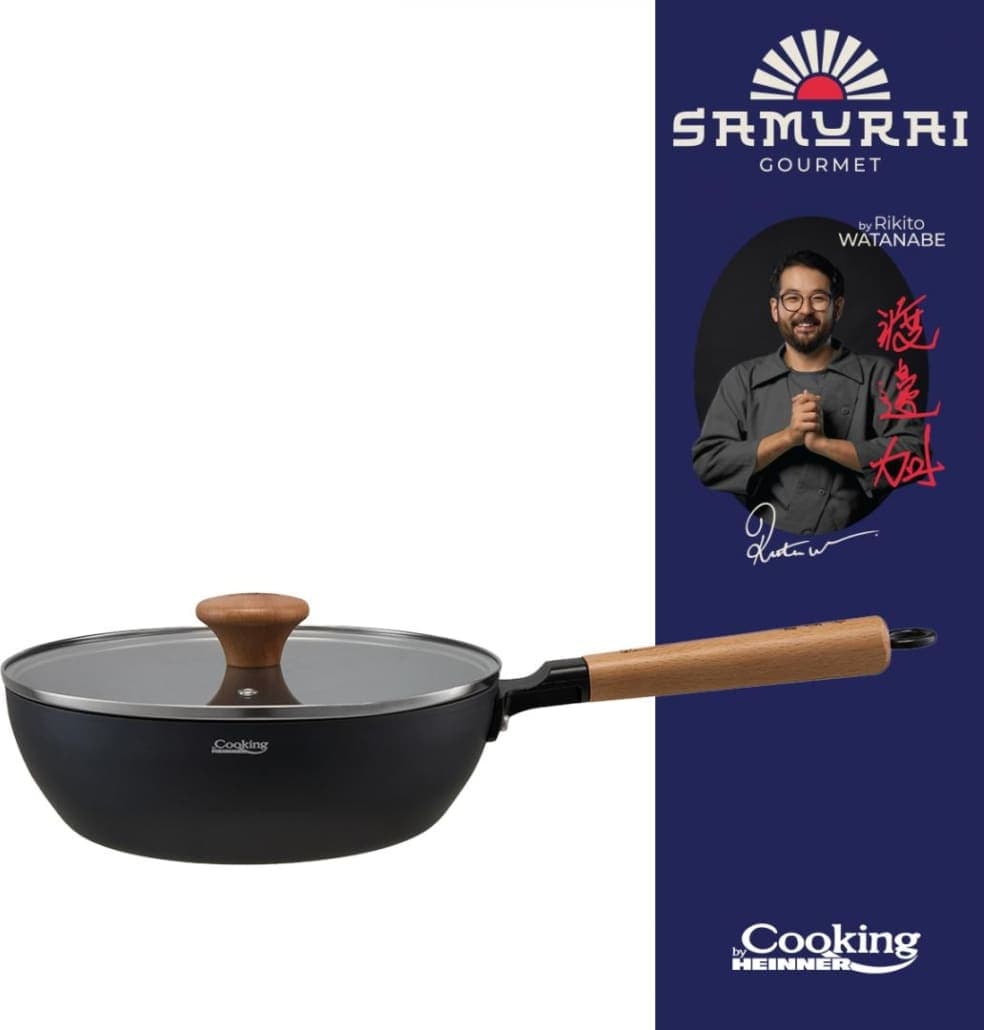 Wok keptuvė su dangčiu aliuminio su keramikos danga 24x7.5cm HR-SNT-WC24 HEINNER