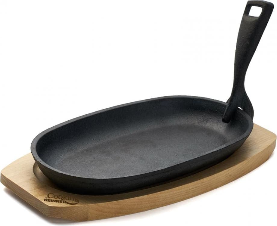 Keptuvė steikams su medine baze ketaus 24x14cm HR-YT-995 HEINNER