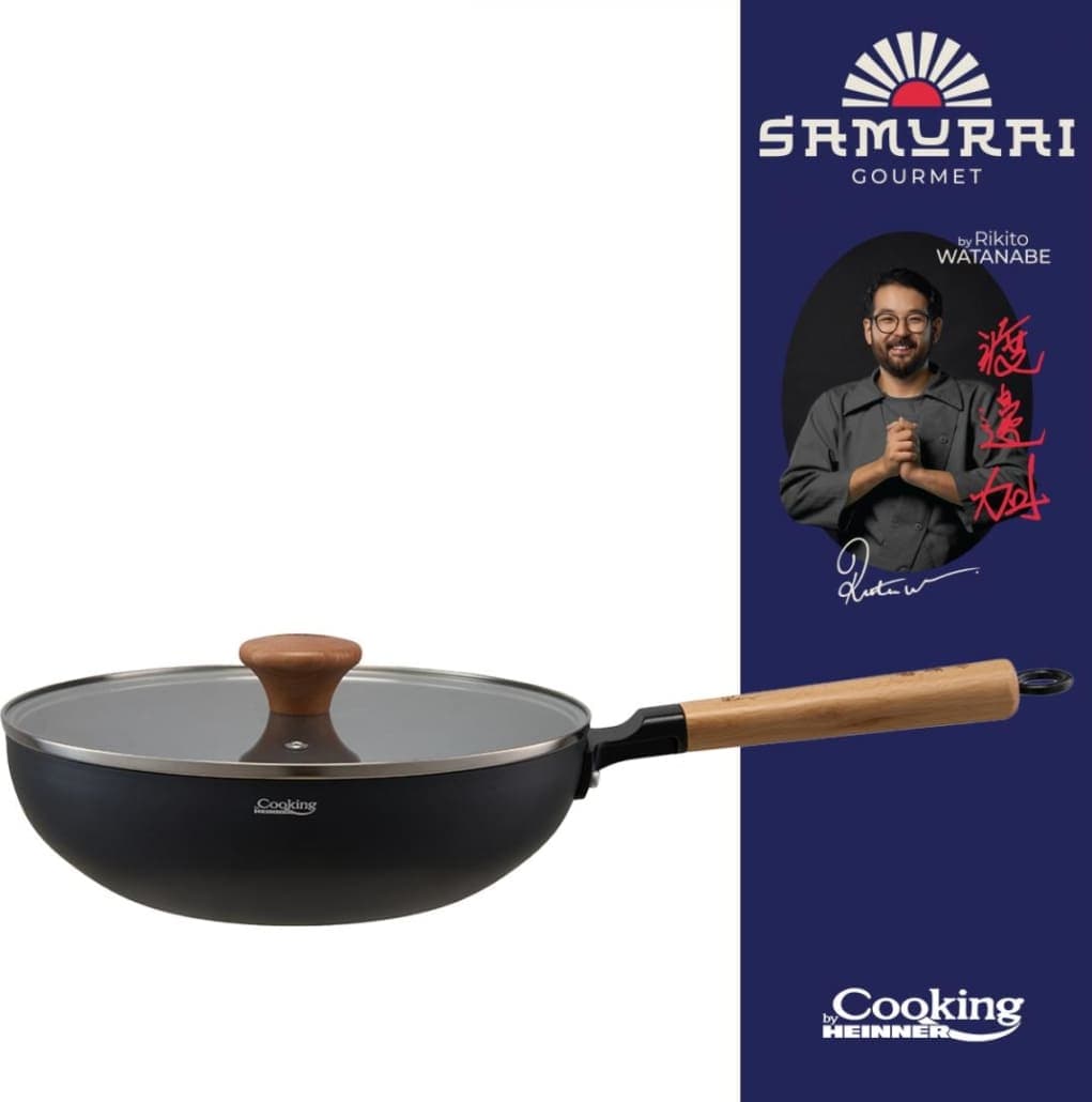 Wok keptuvė su dangčiu aliuminio su keramikos danga 26x7.5cm HR-SNT-W26 HEINNER