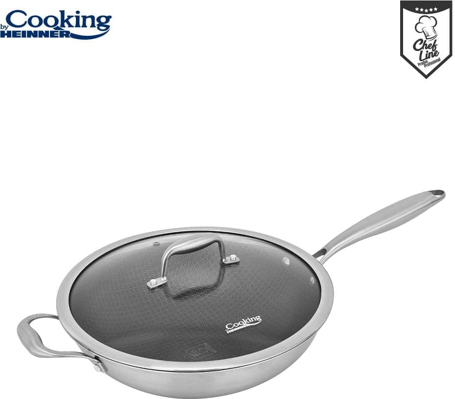 Wok keptuvė su dangčiu nerūdijančio plieno su keramikos danga 4.5L 30x8.5cm HR-MRK-28W HEINNER