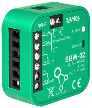 IŠMANUS VARTŲ IR DURŲ VALDIKLIS SBW-02 Wi-Fi, SUPLA 12 ... 24 V AC/DC ZAMEL