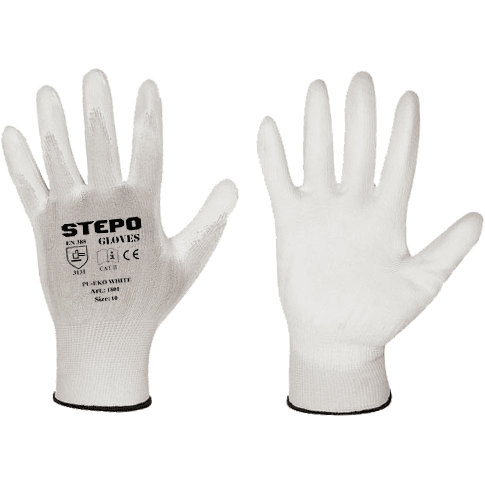 Pirštinės darbui aplietos PU-EKO Baltos
