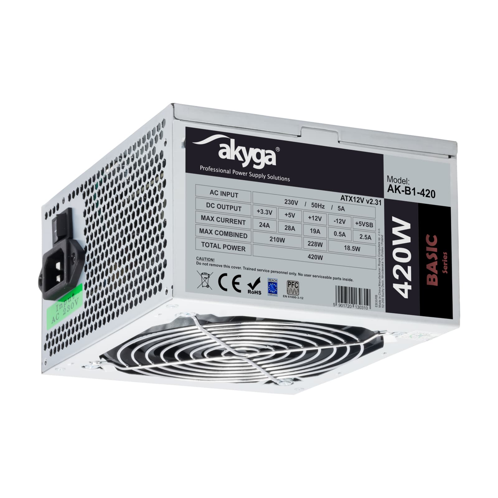 ATX maitinimo šaltinis 420W Akyga AK-QB1-420 P4 QQQQ SATA 2x Molex PPFC FAN 12cm