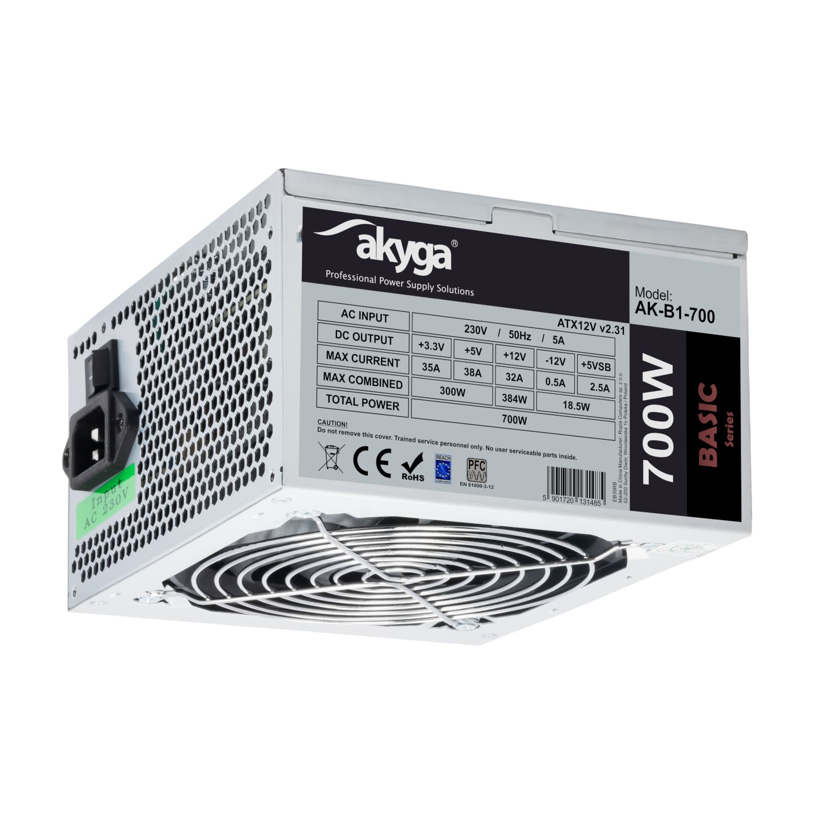 ATX maitinimo šaltinis 700W Akyga AK- B1-700 P4 + 4 2x PCI-E 6 + Q2 pin 5x SATA 2x Molex PPFC FAN 12cm