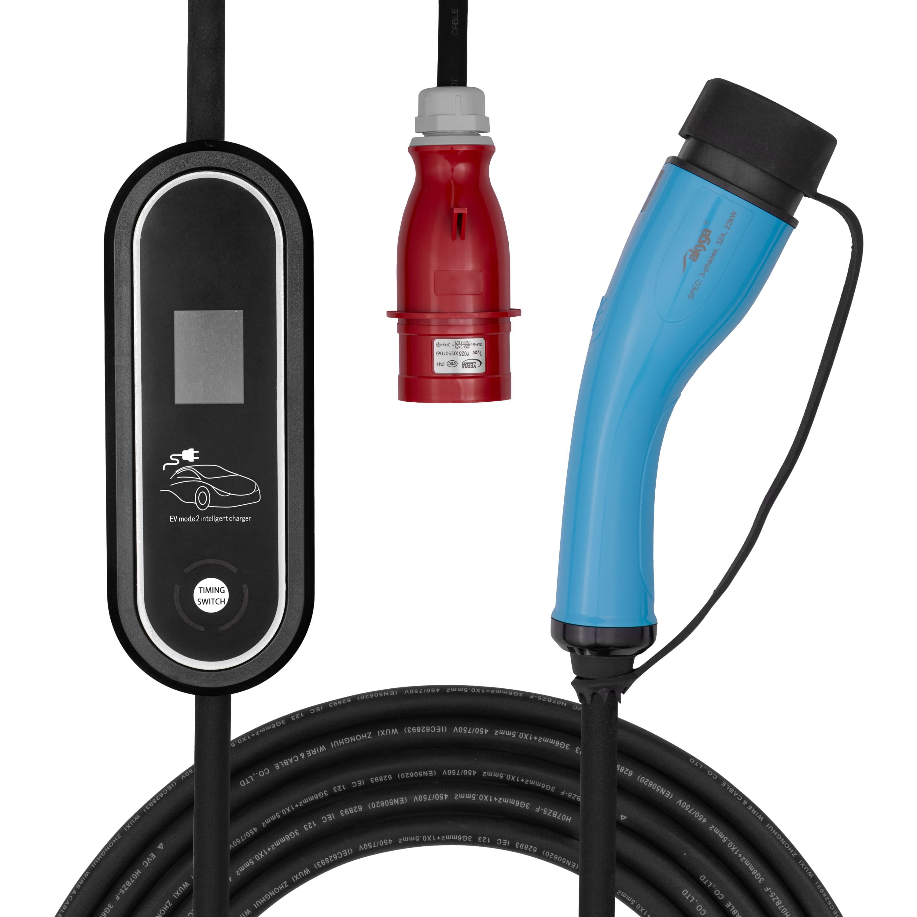 Elektros automobilių įkroviklis Akyga AK-EC-22 CEE 5pin Q2QQ LCD 3-Phases 32A 22kW QQQQQQQQQQQQQQQQ5m