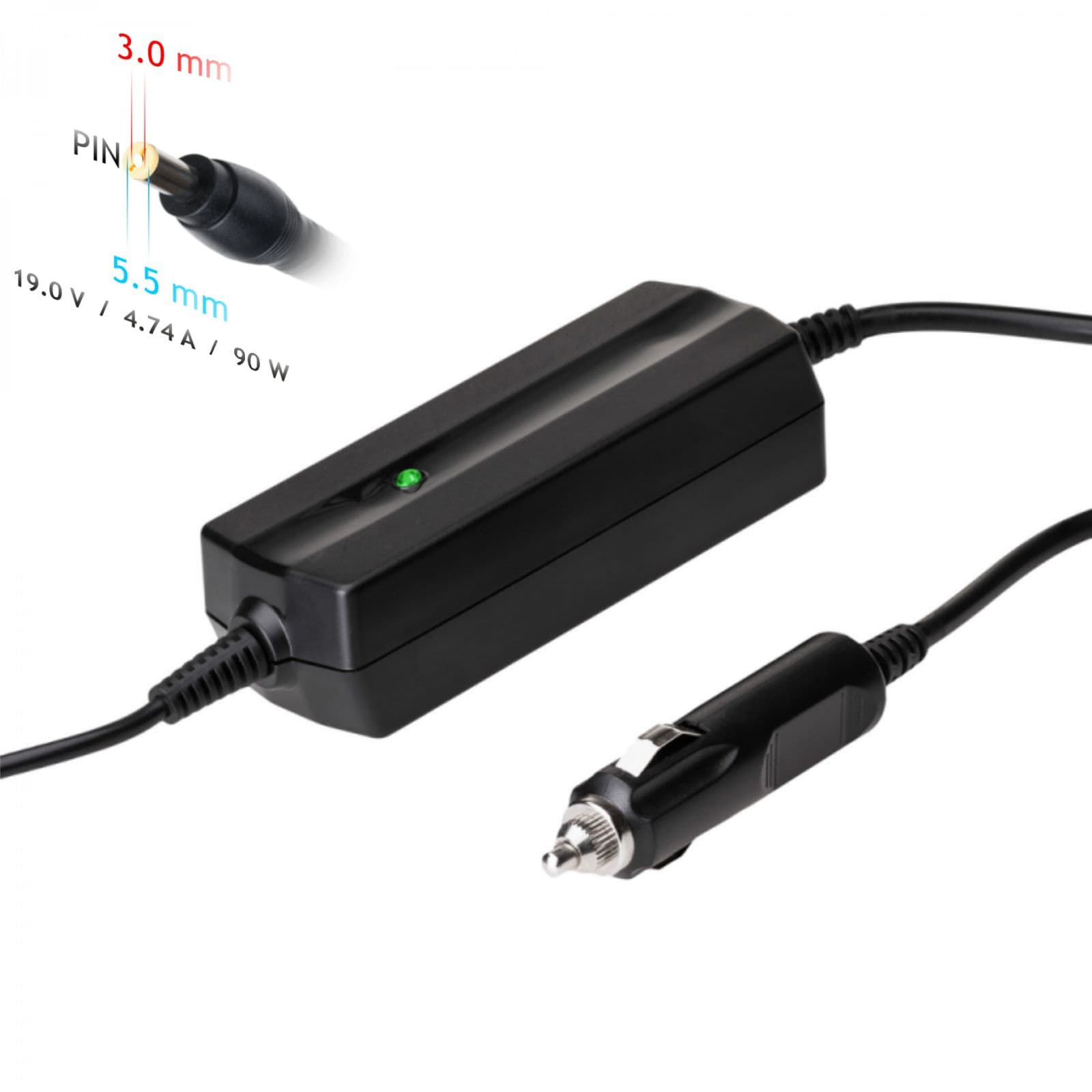 Automobilis nešiojamasis maitinimo šaltinis Akyga AK- ND-37 19V / 4.74A 90W 5.5 x 3.0 mm + pin SAMSUNG 1.2m