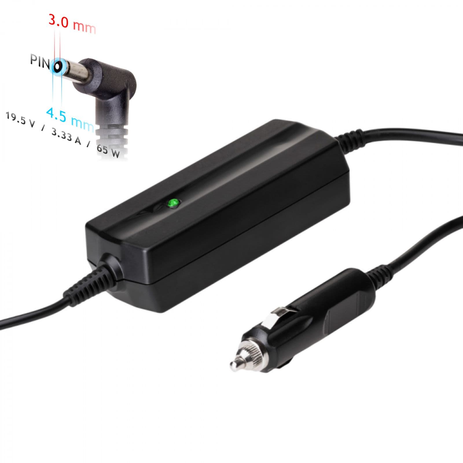 Automobilis nešiojamasis maitinimo šaltinis Akyga AK- ND-40 19.5V / 3.33A 65W 4.5 x 3.0 mm + pin HP 1.2m