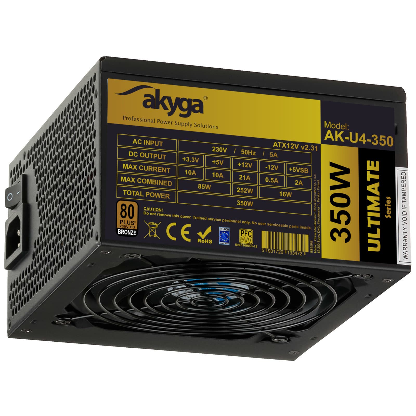 ATX Power Supply 350W Akyga AK U4-350 P4 + 4 PCI- E Q4QQ + 2 pin 4x SATA APFC 80 + Bronze FAN 12cm