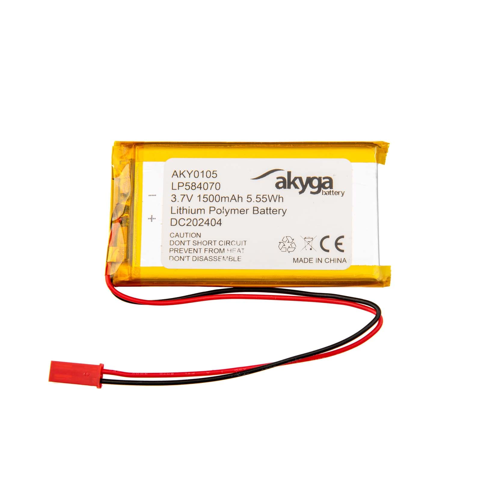 Ličio polimero baterija Akyga AKY0105 LP584070 Li- Po 3.7V/1500mAh PCM JST 2.54 2-Pin Connector 150mm