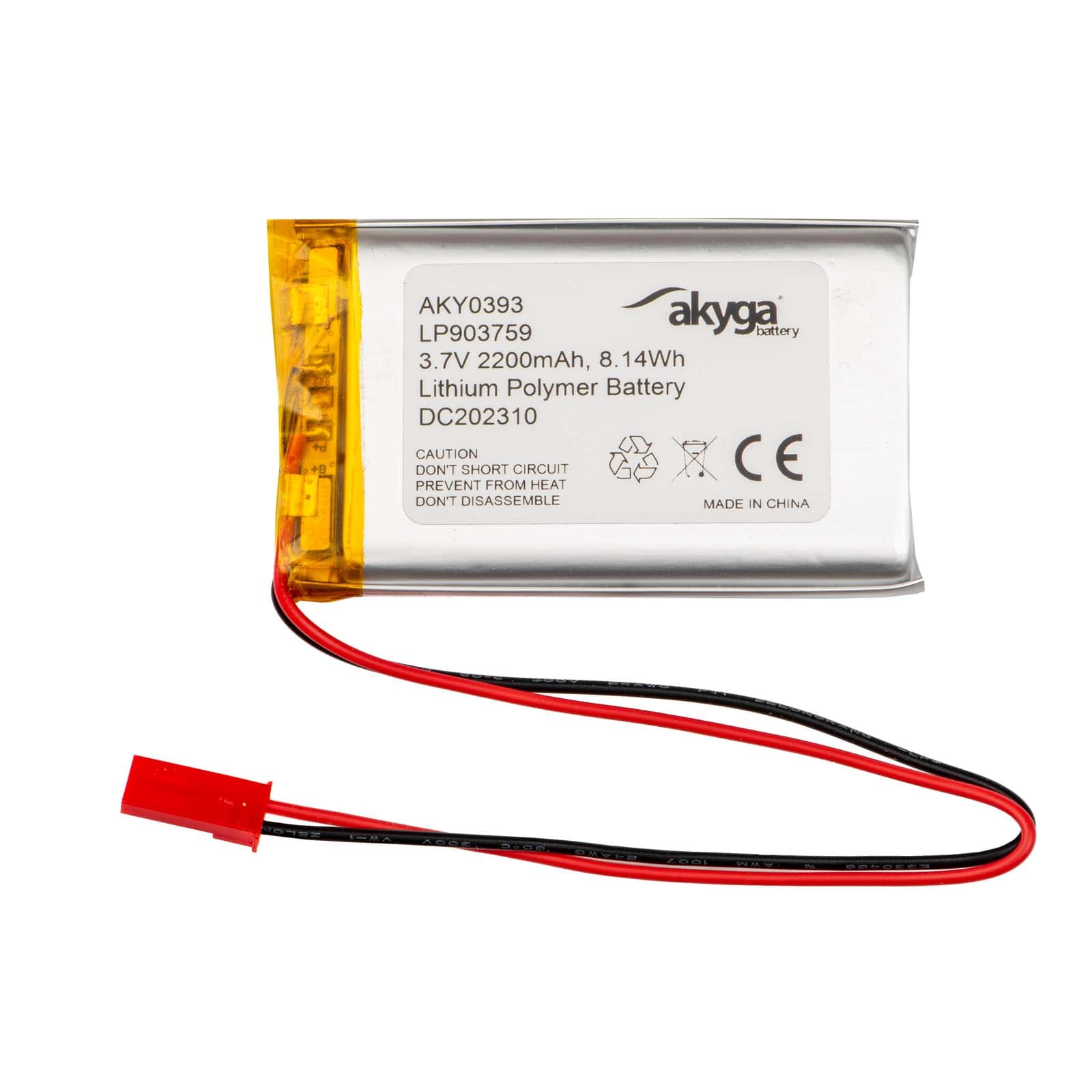 Ličio polimero baterija Akyga AKY0393 LP903759 Li- Po 3.7V/2200mAh PCM JST 2.54 2-Pin Connector 150mm