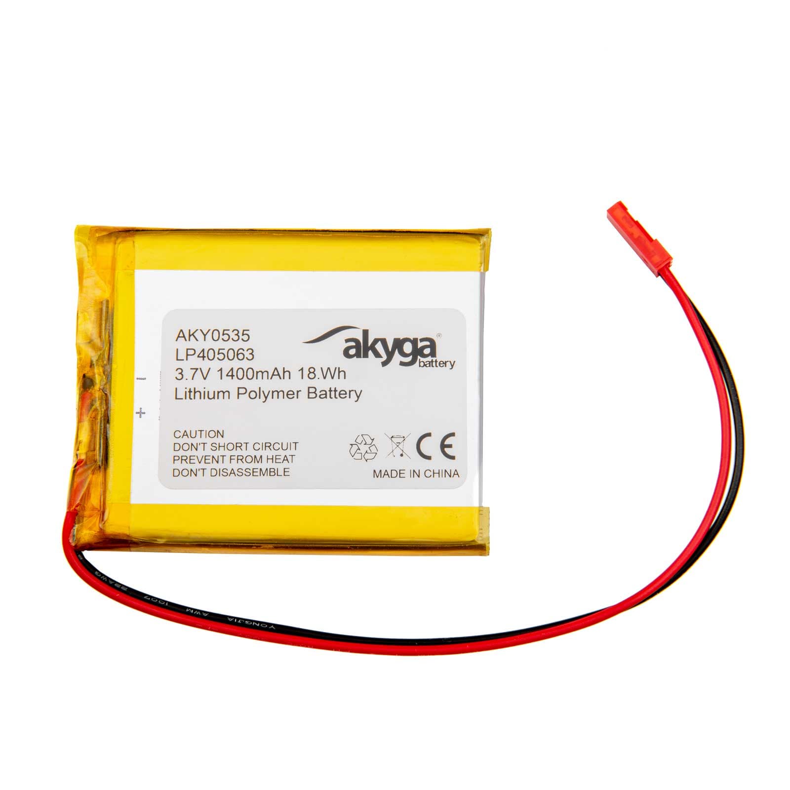 Ličio polimero baterija Akyga AKY0535 LP405063 Li- Po 3.7V/1400mAh PCM JST 2.54 2-Pin Connector 150mm