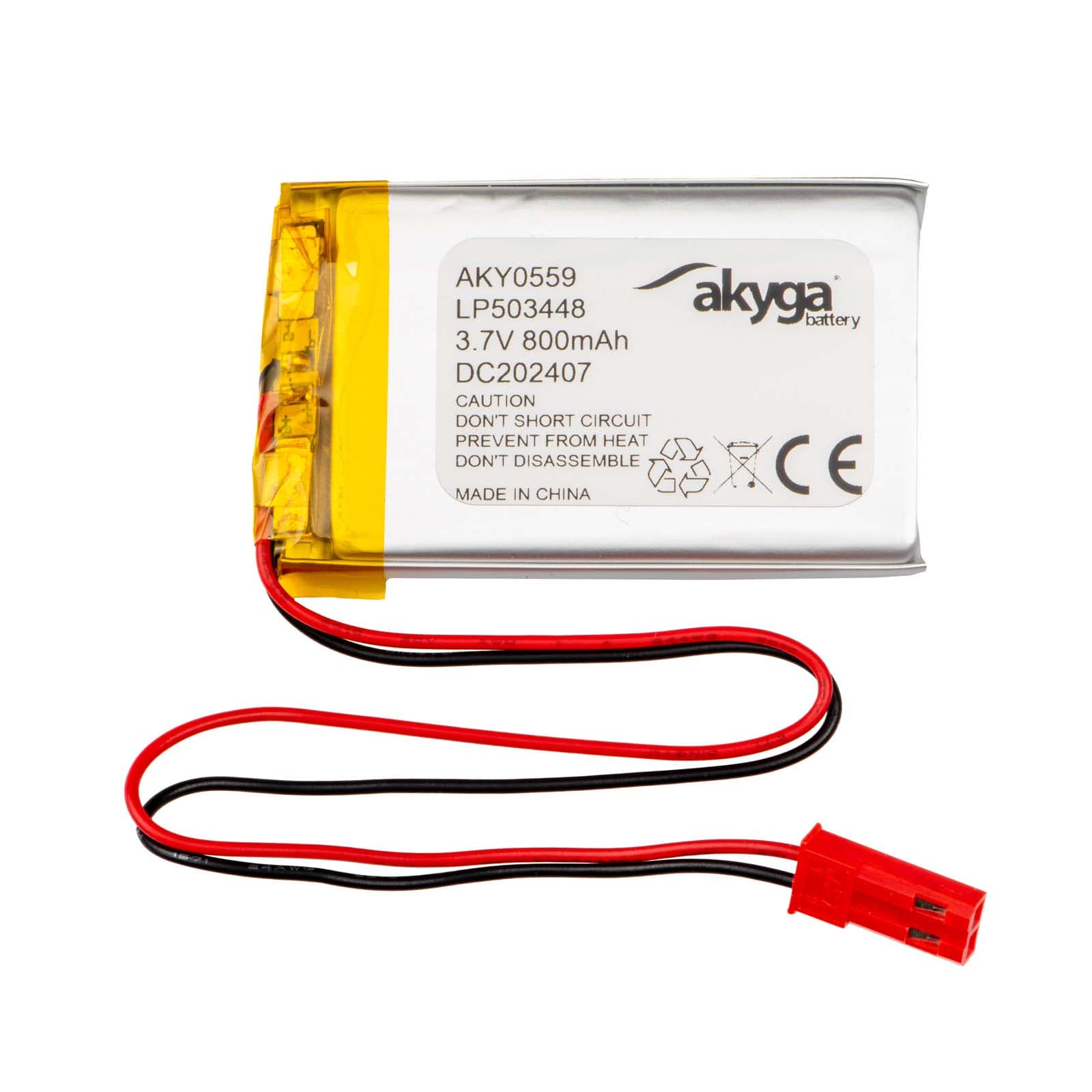 Ličio polimero baterija Akyga AKY0559 LP503448 Li- Po 3.7V / 800mAh PCM JST 2.54 2Pin Connector 150mm