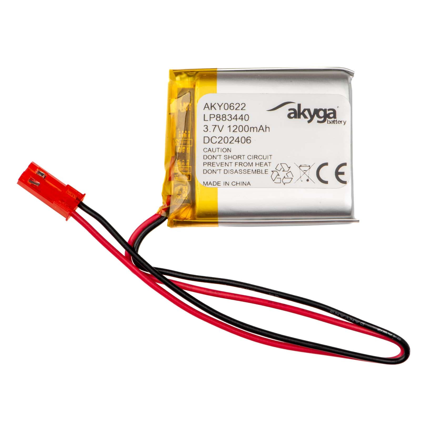 Ličio polimero baterija Akyga AKY0622 LP883440 Li- Po 3.7V/1200mAh PCM JST 2.54 2-Pin Connector 150mm