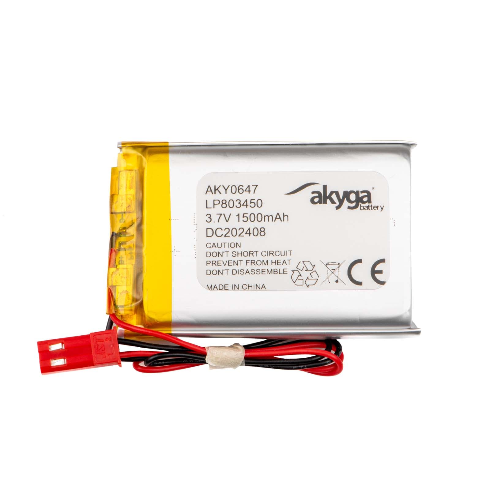 Ličio polimero baterija Akyga AKY0647 LP803450 Li- Po 3.7V/1500mAh PCM JST 2.54 2-Pin Connector 150mm