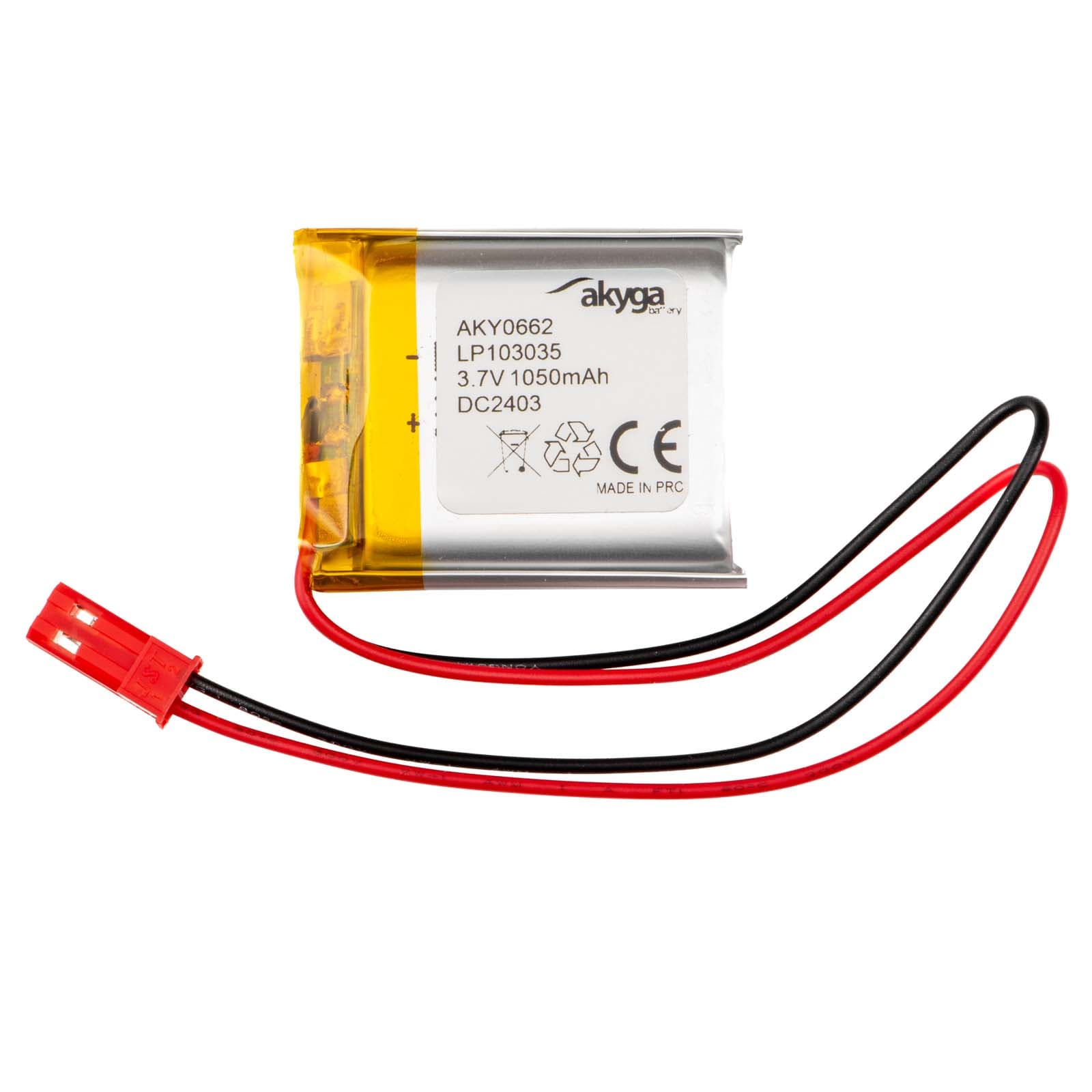 Ličio polimero baterija Akyga AKY0662 LP103035 Li- Po 3.7V/1050mAh PCM JST 2.54 2-Pin Connector 150mm