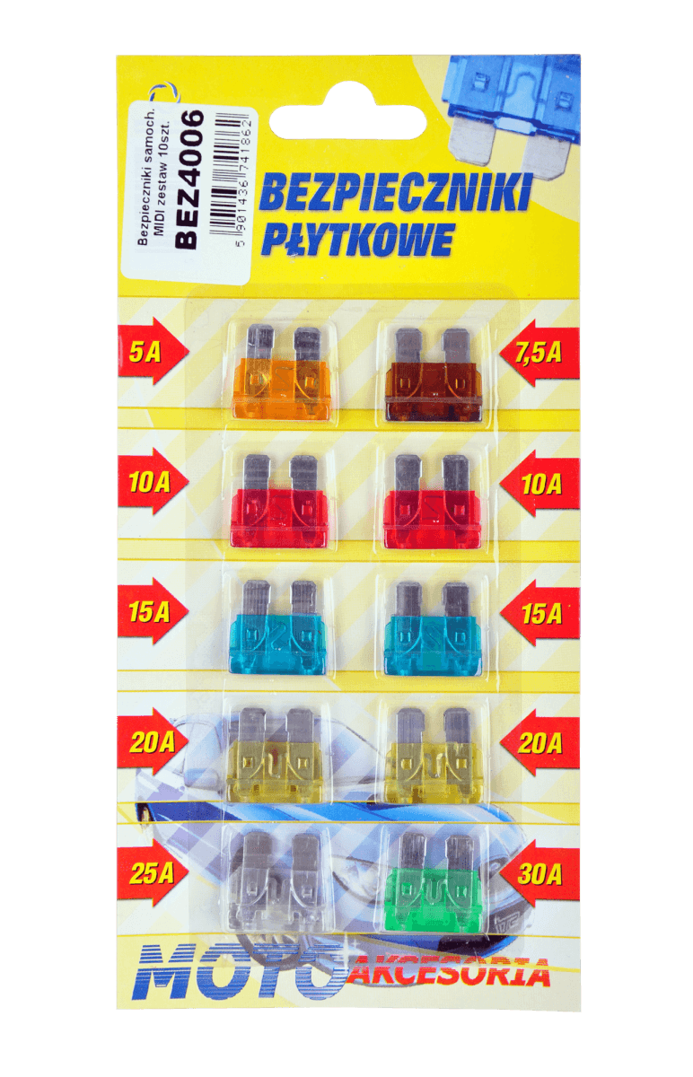 Bezpieczniki samochodowe MIDI zestaw 10szt.-blister