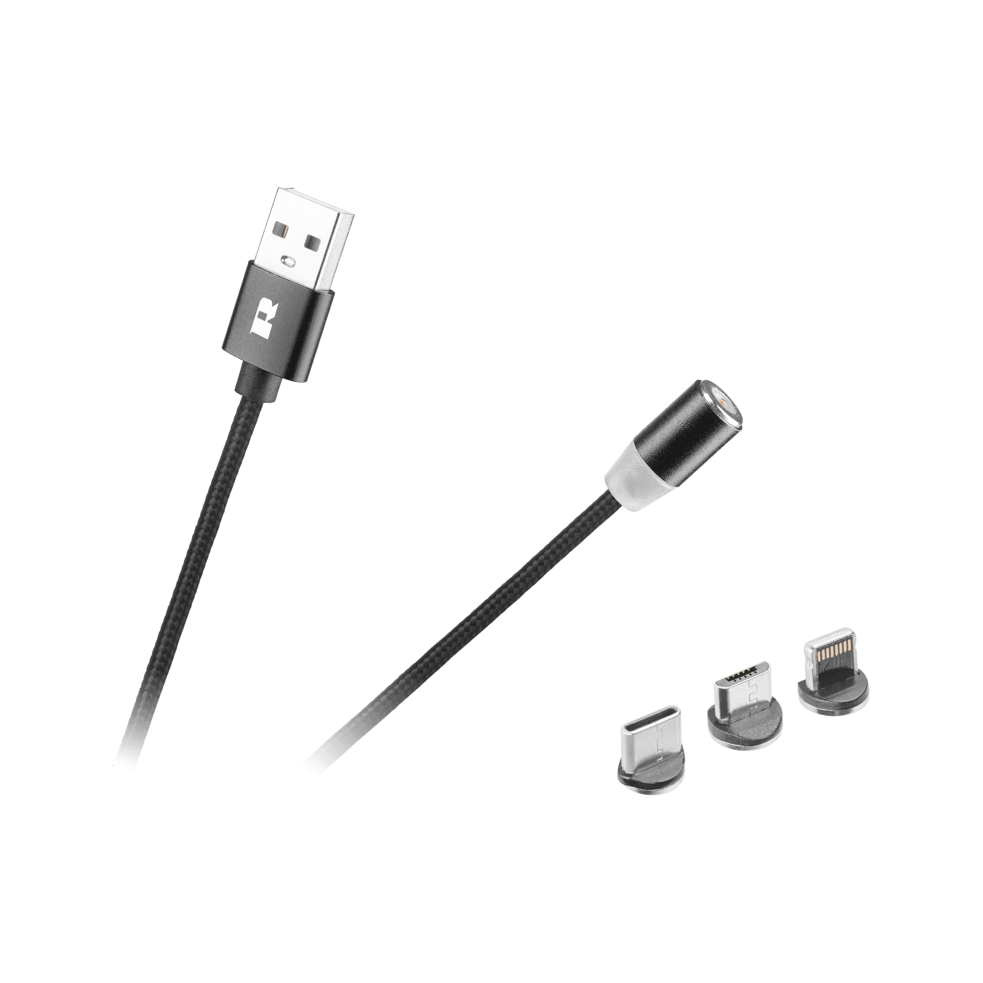 Kabel USB magnetyczny 3w1 microUSB, USB typu C, Lightning 100 cm czarny