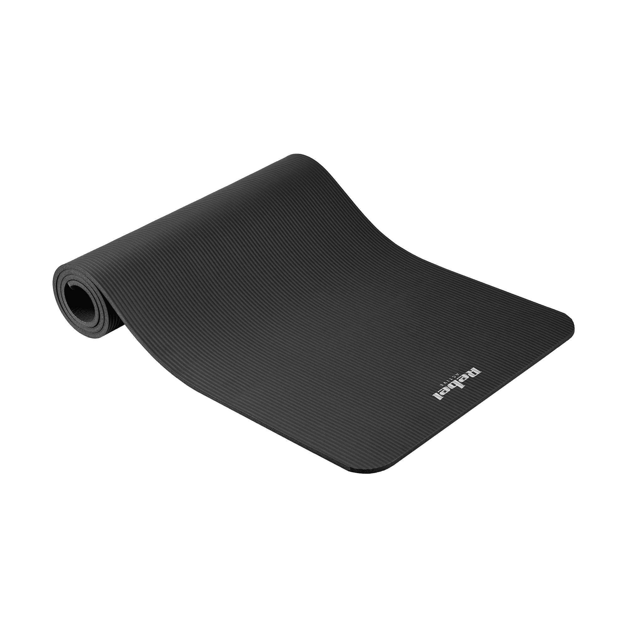 Gimnastikos kilimėlis jogai, pilatams, fitnesui, QQ0Q, storis 1 cm, NBR medžiaga, juoda, REBEL ACTIVE