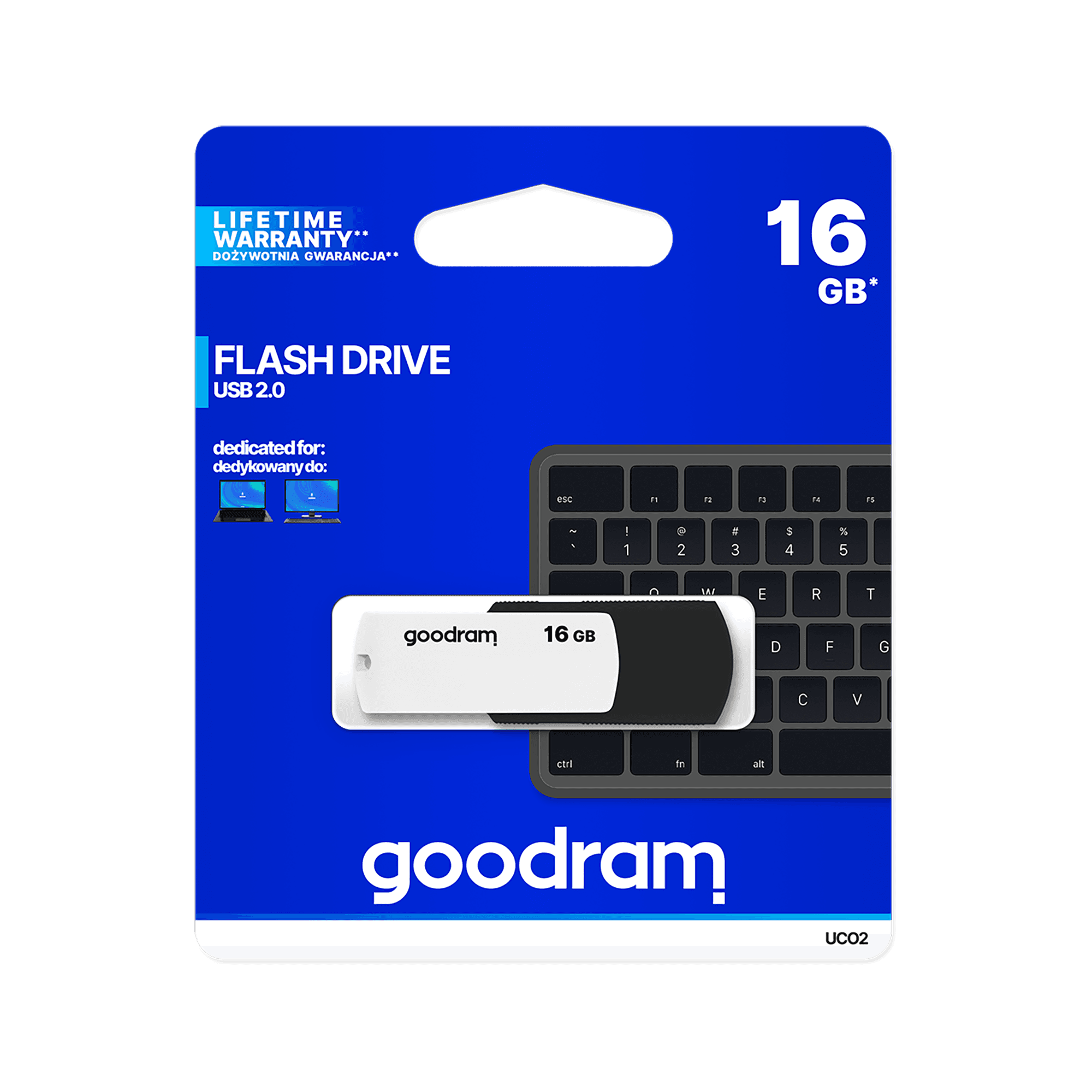 Flash diskas Goodram USB 2.0 16GB juoda ir balta