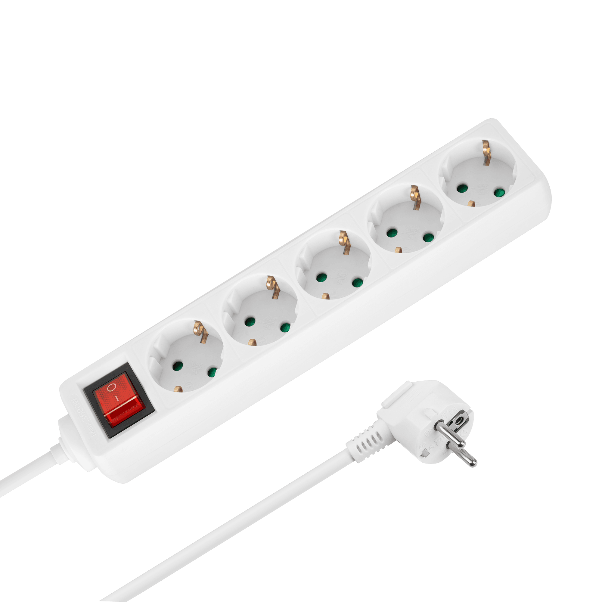 Przedłużacz 5 gniazd 3m typu niemieckiego z przełącznikiem (3x1,5mm) Rebel biały