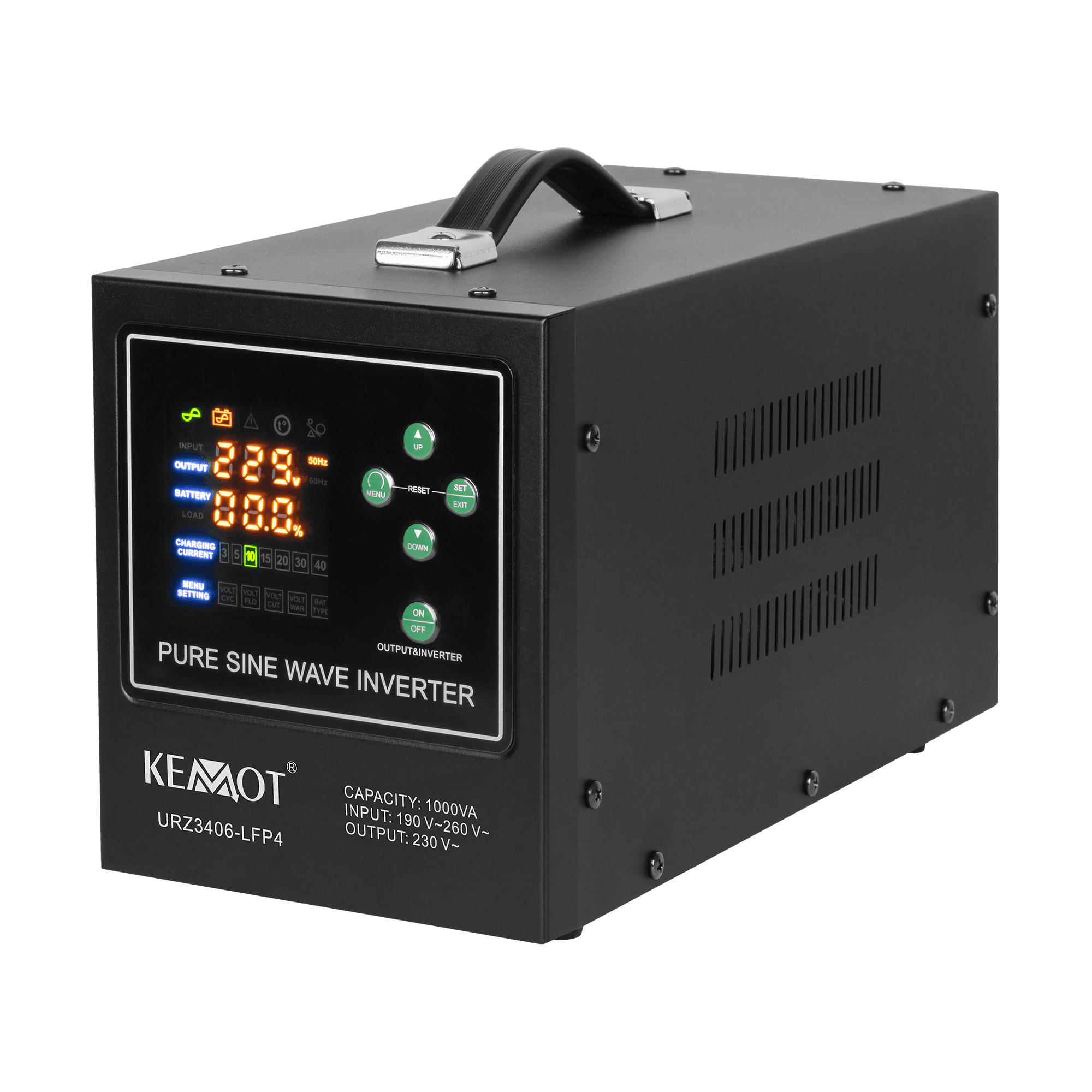 Zasilacz awaryjny KEMOT PROsinus-1000-LFP4 przetwornica z czystym przebiegiem sinusoidalnym i funkcją ładowania 12V 230V 1000VA/700W