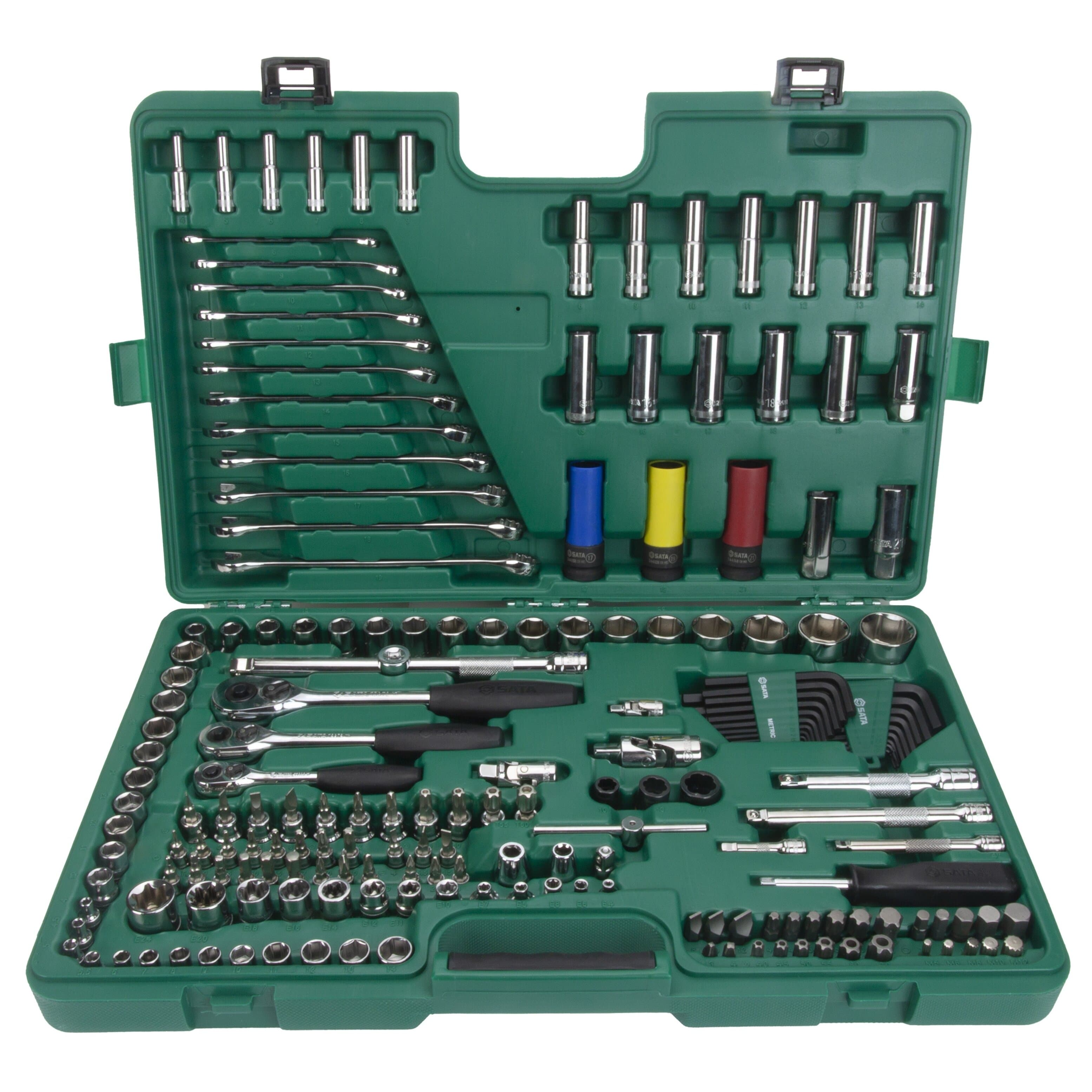 1/4'' + 3/8'' + 1/2'' Galvučių ir raktų rinkinys 190vnt. 6-kampės